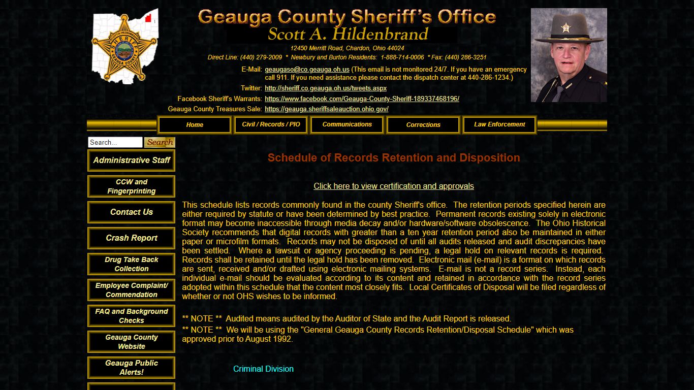 Geauga County Sheriff - Schedule of Records Retention and ...